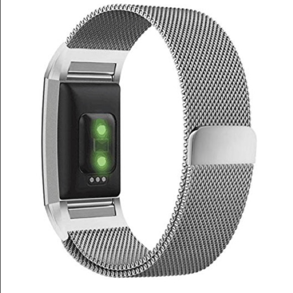 Silver Fitbit Charge 2 band; fitness tracker band